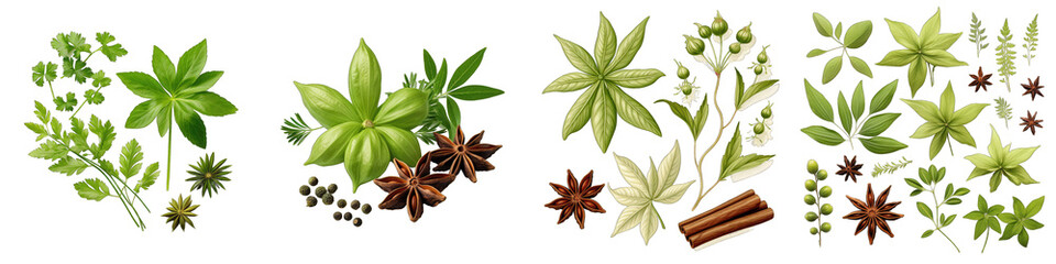 Anise  Herbs And Leaves Hyperrealistic Highly Detailed Isolated On Transparent Background Png File - obrazy, fototapety, plakaty