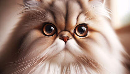 A Cat close-up photo capturing the face of a Persian cat, highlighting its round eyes