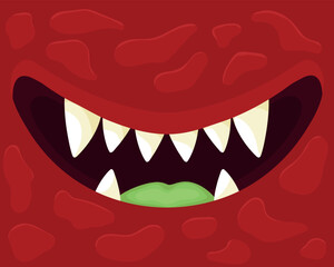 Cartoon smiling monster mouth with fangs. Monsters teeth. Vector illustration