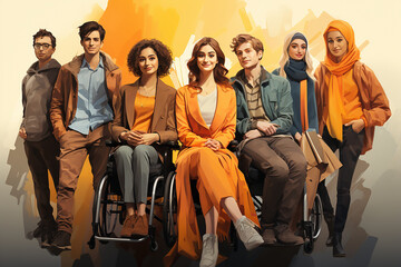 Fototapeta premium illustration of a group of inclusive people together