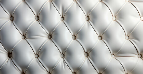 Beautiful white leather sofa with buttons. Panoramic texture of eco leather - AI generated image