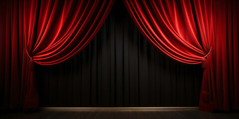 red velvet curtain of a theater - obrazy, fototapety, plakaty