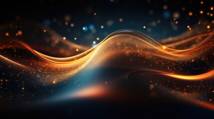 Obraz premium Abstract futuristic background with glod glowing neon moving high speed wave lines and bokeh lights.