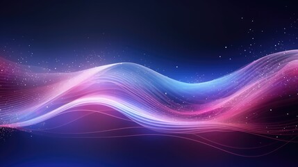 Abstract futuristic background with pink blue glowing neon moving high speed wave lines and bokeh lights.