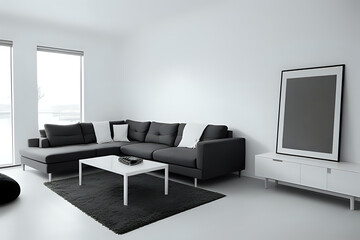 Minimalist living room with monochrome design