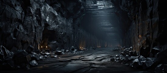 Contemporary mine tunnel with tracks - obrazy, fototapety, plakaty