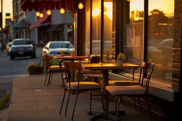 Fototapeta na wymiar Outdoor seating overlooking the street. Generative AI