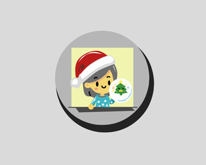 creative design art illustration of a child wearing a Santa hat celebrating Christmas, cartoon small child celebrating Christmas and New Year.