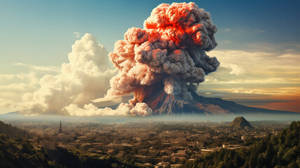 vesuvius erupts with the city of naples in the foreground