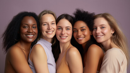 A lively gathering of young women is portrayed in a cheerful and vibrant photograph, emanating joy with a warm purple and brown tone.