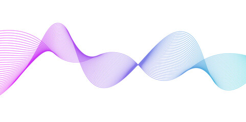Wavy lines or ribbons. Multicolored striped gradient. Creative unusual background, Modern technology background, wave design. Vector illustration,	