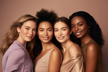 Obraz premium A lively gathering of young women is portrayed in a cheerful and vibrant photograph, emanating joy with a warm purple and brown tone.