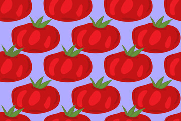 Bright colors of vegetables. Healthy food. Cartoon red tomato for ketchup. Seamless vector pattern for design and decoration.