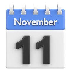 11 November calendar. November sale. 3D illustration.