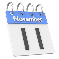 11 November calendar. November sale. 3D illustration.