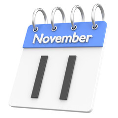 11 November calendar. November sale. 3D illustration.