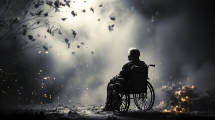 A solitary man in a wheelchair