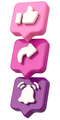 Like share subscribe icon. 3D illustration.