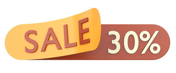 Thirty percent sale. 30% sale. 3D illustration.