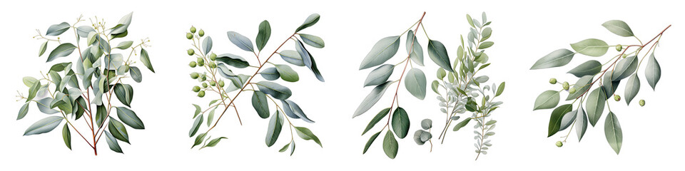 Eucalyptus  Herbs And Leaves Hyperrealistic Highly Detailed Isolated On Transparent Background Png File