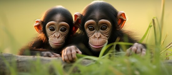 Chimpanzee infants frolicking on the ground