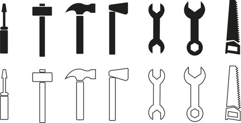 Tools icon set. Instruments symbol collection. Tool icons. Vector illustration black color