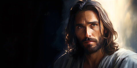 Portrait of Jesus Christ. Oil painting. - obrazy, fototapety, plakaty