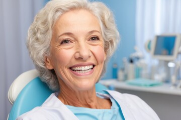veneers or dentures in senior woman mouth, oral hygiene. ai generative