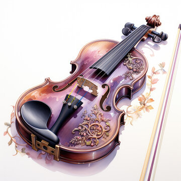 Watercolor Violin Clipart, Generative Ai