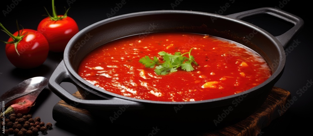 Poster Borscht with tomato soup simmering in metal