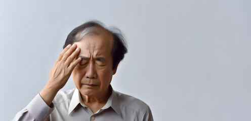 Dizziness or headache of Asian elder man. AI generative - obrazy, fototapety, plakaty