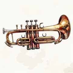 Naklejka premium watercolor Trumpet full clipart, Generative Ai