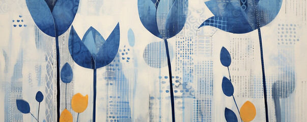 Abstract Beautiful Blue Tulips on Light Background. Generative ai - obrazy, fototapety, plakaty