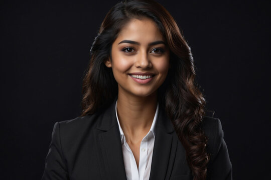 businesswoman office young indian girl head shot woman portrait on black background. ai generative
