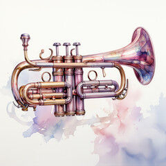 Naklejka premium watercolor Trumpet full clipart, Generative Ai