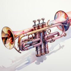 watercolor Trumpet full clipart, Generative Ai