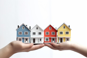 Miniature houses on white background, real estate and property concept.