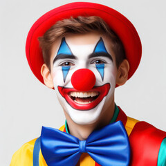 a smiling clown isolated on white background. ai generative