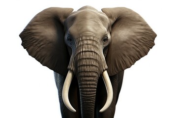 A captivating high-key portrait of an elephant against a pure white backdrop. The elephant's wise eyes and gentle demeanor convey a sense of grace and wisdom that is characteristic of these magnificen