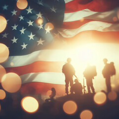american flag bokeh background, veterans day background. ai generative - obrazy, fototapety, plakaty