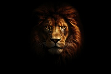 Fototapeta premium A powerful high-key portrait of a lion with a magnificent mane against a pure white backdrop. The lion's regal stance and intense gaze convey strength and authority, embodying the spirit of the king o