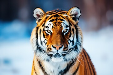 An exquisite high-key portrait of a majestic tiger against a soft white backdrop. The tiger's intense gaze and striped coat create a sense of allure and mystiqu