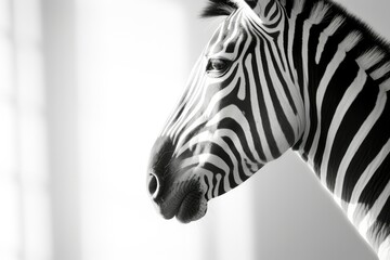 A captivating high-key portrait of a zebra against a clean white background. The zebra's bold stripes and alert eyes create a sense of vibrancy and uniquenes