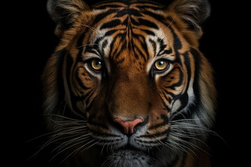 Obraz premium A regal high-key portrait of a tiger with piercing eyes against a bright white backdrop. The tiger's commanding presence and exquisite details showcase the awe-inspiring beauty and power of this magni
