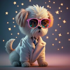 a cute white dog wearing glasses and a suit