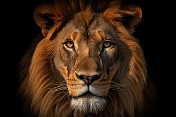 A stunning high-key portrait of a majestic lion against a bright white background. The lion's piercing eyes and noble expression captivate the viewer, showcasing the regal beauty of this magnificent c