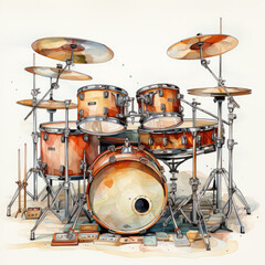 Obraz na płótnie Canvas watercolor Drum kit clipart, Generative Ai