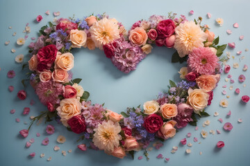 Wreath of flowers and heart, perfect for celebrating love on valentine's day or honoring mothers on mother's Day.