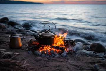 Foto auf Alu-Dibond Coffe pot on campfire, Lappland, Finnland, Northen Europe © Evgeniia