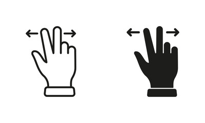 Zoom Gesture, Hand Finger Swipe Right and Left Line and Silhouette Icon Set. Pinch Screen, Rotate on Screen Pictogram. Slide Left and Right Gesture Symbol Collection. Isolated Vector Illustration